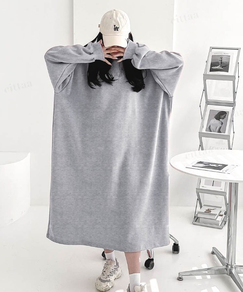 Dalfwin（ダールフィン）の「韓国ファッション バックラベルスウェットロング丈ワンピース（ワンピース・レディース・グレー/グリーン/ピンク/ブラック/ブラック系2/グレー系その他2・FREE）」の14枚目の写真