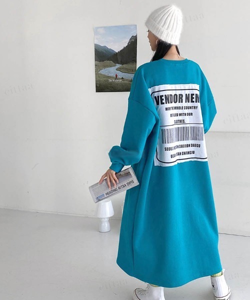 Dalfwin（ダールフィン）の「韓国ファッション バックラベルスウェットロング丈ワンピース（ワンピース・レディース・グレー/グリーン/ピンク/ブラック/ブラック系2/グレー系その他2・FREE）」の15枚目の写真