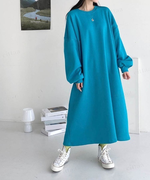 Dalfwin（ダールフィン）の「韓国ファッション バックラベルスウェットロング丈ワンピース（ワンピース・レディース・グレー/グリーン/ピンク/ブラック/ブラック系2/グレー系その他2・FREE）」の16枚目の写真