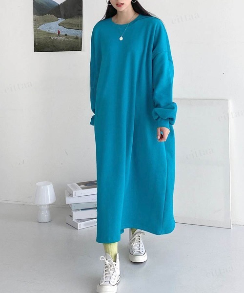 Dalfwin（ダールフィン）の「韓国ファッション バックラベルスウェットロング丈ワンピース（ワンピース・レディース・グレー/グリーン/ピンク/ブラック/ブラック系2/グレー系その他2・FREE）」の17枚目の写真