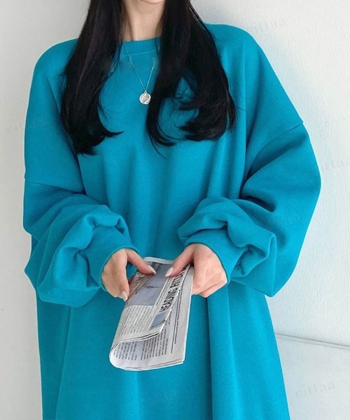 Dalfwin（ダールフィン）の「韓国ファッション バックラベルスウェットロング丈ワンピース（ワンピース・レディース・グレー/グリーン/ピンク/ブラック/ブラック系2/グレー系その他2・FREE）」の21枚目の写真