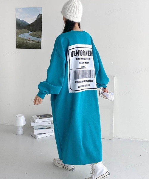 Dalfwin（ダールフィン）の「韓国ファッション バックラベルスウェットロング丈ワンピース（ワンピース・レディース・グレー/グリーン/ピンク/ブラック/ブラック系2/グレー系その他2・FREE）」の18枚目の写真