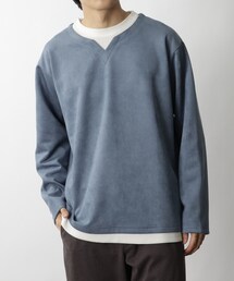THE SHOP TK  | 【1枚でサマになる大人気シリーズ】フェイクスウェードキーネックロングTシャツ(Tシャツ/カットソー)