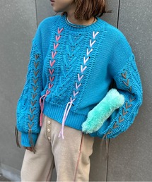 mi via loca | 配色レースアップ透かし編みニット(ニット/セーター)