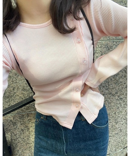 epine（エピヌ）の「Ee button cardigan（カーディガン/ボレロ・レディース・ブラック/ピンク/ストライプ・FREE）」の17枚目の写真