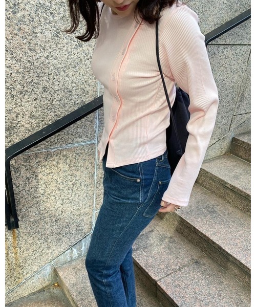 epine（エピヌ）の「Ee button cardigan（カーディガン/ボレロ・レディース・ブラック/ピンク/ストライプ・FREE）」の10枚目の写真