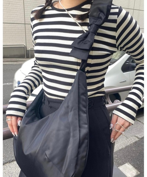 epine（エピヌ）の「Ee button cardigan（カーディガン/ボレロ・レディース・ブラック/ピンク/ストライプ・FREE）」の15枚目の写真