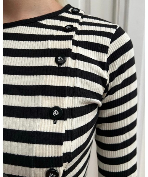 epine（エピヌ）の「Ee button cardigan（カーディガン/ボレロ・レディース・ブラック/ピンク/ストライプ・FREE）」の11枚目の写真