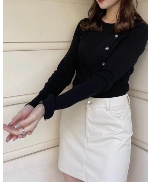 epine（エピヌ）の「Ee button cardigan（カーディガン/ボレロ・レディース・ブラック/ピンク/ストライプ・FREE）」の4枚目の写真