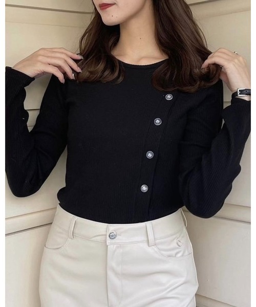 epine（エピヌ）の「Ee button cardigan（カーディガン/ボレロ・レディース・ブラック/ピンク/ストライプ・FREE）」の12枚目の写真