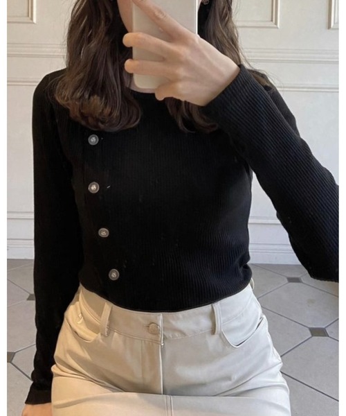 epine（エピヌ）の「Ee button cardigan（カーディガン/ボレロ・レディース・ブラック/ピンク/ストライプ・FREE）」の8枚目の写真