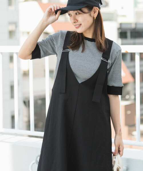 SENSE OF PLACE by URBAN RESEARCH（センスオブプレイスバイアーバンリサーチ）の「クルーネックリンガーボーダーTシャツ(5分袖)（Tシャツ/カットソー・レディース・オレンジ系その他/パープル系その他/ブラック系その他/イエロー系その他/ホワイト系その他/グリーン系その他・ONE）」の3枚目の写真