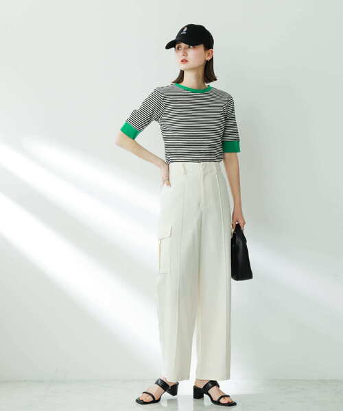 SENSE OF PLACE by URBAN RESEARCH（センスオブプレイスバイアーバンリサーチ）の「クルーネックリンガーボーダーTシャツ(5分袖)（Tシャツ/カットソー・レディース・オレンジ系その他/パープル系その他/ブラック系その他/イエロー系その他/ホワイト系その他/グリーン系その他・ONE）」の13枚目の写真