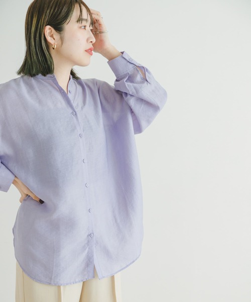 ITEMS URBANRESEARCH(アイテムズ アーバンリサーチ)の「バンドカラーシアービッグシャツ(シャツ/ブラウス・レディース・グリーン系その他/ベージュ/ブラック/ラベンダー・FREE)」の4枚目の写真