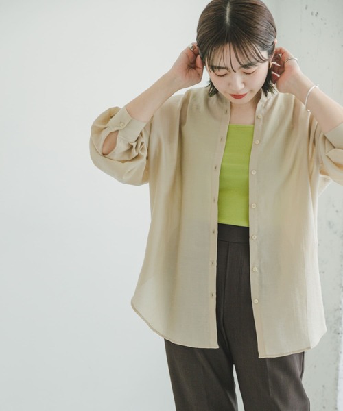 ITEMS URBANRESEARCH(アイテムズ アーバンリサーチ)の「バンドカラーシアービッグシャツ(シャツ/ブラウス・レディース・グリーン系その他/ベージュ/ブラック/ラベンダー・FREE)」の8枚目の写真