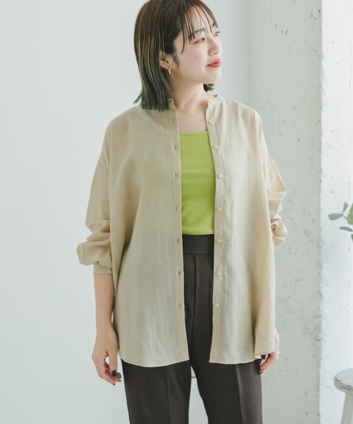 ITEMS URBANRESEARCH(アイテムズ アーバンリサーチ)の「バンドカラーシアービッグシャツ(シャツ/ブラウス・レディース・グリーン系その他/ベージュ/ブラック/ラベンダー・FREE)」の11枚目の写真