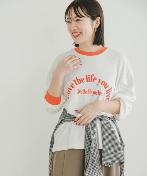 ITEMS URBANRESEARCH（アイテムズ アーバンリサーチ）の「スラブ接結ロゴプリント リンガーロングTシャツ（Tシャツ/カットソー・メンズ・ホワイト系その他/オレンジ系その他/ブラック系その他・MEDIUM/LARGE）」の3枚目の写真
