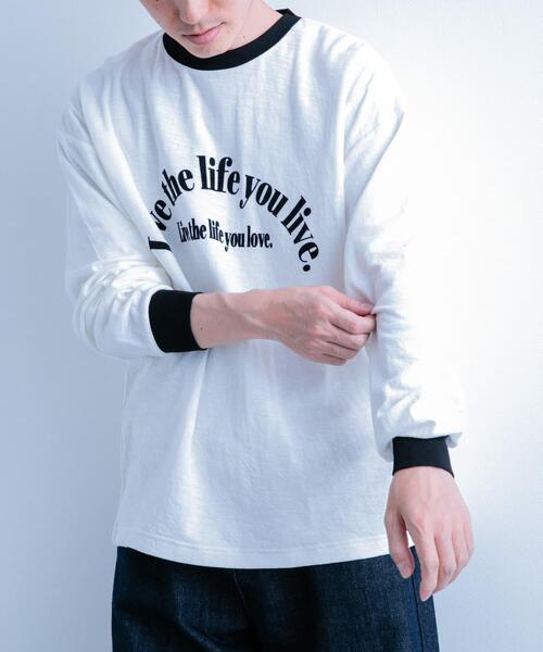 ITEMS URBANRESEARCH（アイテムズ アーバンリサーチ）の「スラブ接結ロゴプリント リンガーロングTシャツ（Tシャツ/カットソー・メンズ・ホワイト系その他/オレンジ系その他/ブラック系その他・MEDIUM/LARGE）」の17枚目の写真