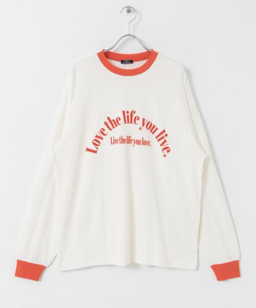 ITEMS URBANRESEARCH（アイテムズ アーバンリサーチ）の「スラブ接結ロゴプリント リンガーロングTシャツ（Tシャツ/カットソー・メンズ・ホワイト系その他/オレンジ系その他/ブラック系その他・MEDIUM/LARGE）」の6枚目の写真