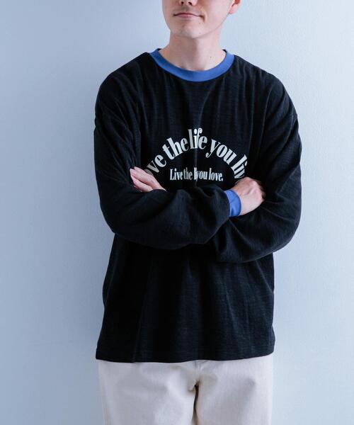 ITEMS URBANRESEARCH（アイテムズ アーバンリサーチ）の「スラブ接結ロゴプリント リンガーロングTシャツ（Tシャツ/カットソー・メンズ・ホワイト系その他/オレンジ系その他/ブラック系その他・MEDIUM/LARGE）」の9枚目の写真