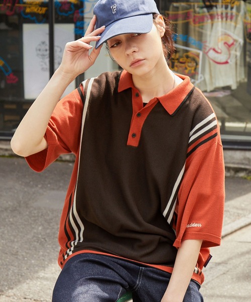 MONO-MART（モノマート）の「【CODDERR】ロゴ刺繍 ストライプ半袖ニットポロシャツ（ポロシャツ・メンズ・グリーン/オレンジ/ライトグレー/ブラック・L/M）」の4枚目の写真