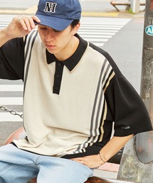 MONO-MART | 【CODDERR】ロゴ刺繍 ストライプ半袖ニットポロシャツ(ポロシャツ)
