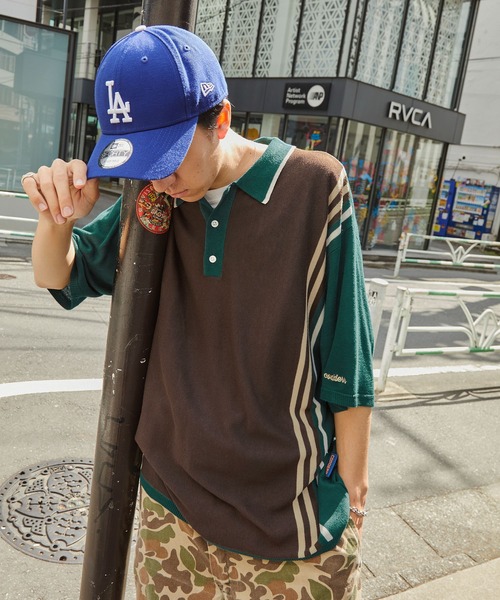 MONO-MART（モノマート）の「【CODDERR】ロゴ刺繍 ストライプ半袖ニットポロシャツ（ポロシャツ・メンズ・グリーン/オレンジ/ライトグレー/ブラック・L/M）」の8枚目の写真