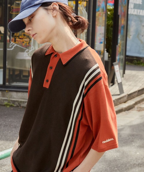 MONO-MART（モノマート）の「【CODDERR】ロゴ刺繍 ストライプ半袖ニットポロシャツ（ポロシャツ・メンズ・グリーン/オレンジ/ライトグレー/ブラック・L/M）」の14枚目の写真