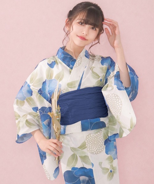 ジュニア変織H生成り浴衣セット130cm ひまわり柄