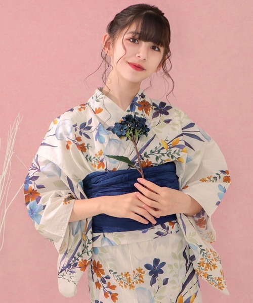 ジュニア変織H生成り浴衣セット　130cm ひまわり柄 ジュニア変織H生成り浴衣セット130cm ひまわり柄