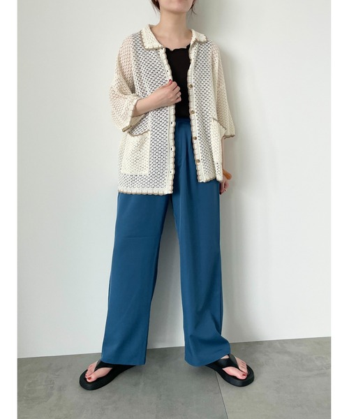 ehka sopo（エヘカソポ）の「襟付透かし編みカーディガン（カーディガン/ボレロ・レディース・ブラック/サックスブルー/オフホワイト/ベージュ・F）」の5枚目の写真