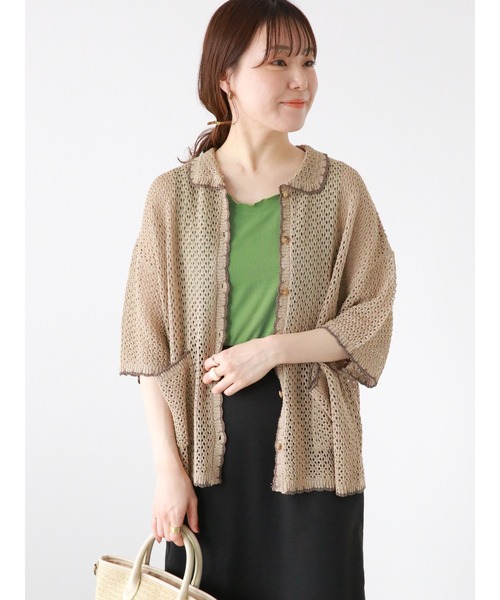 ehka sopo（エヘカソポ）の「襟付透かし編みカーディガン（カーディガン/ボレロ・レディース・ブラック/サックスブルー/オフホワイト/ベージュ・F）」の17枚目の写真