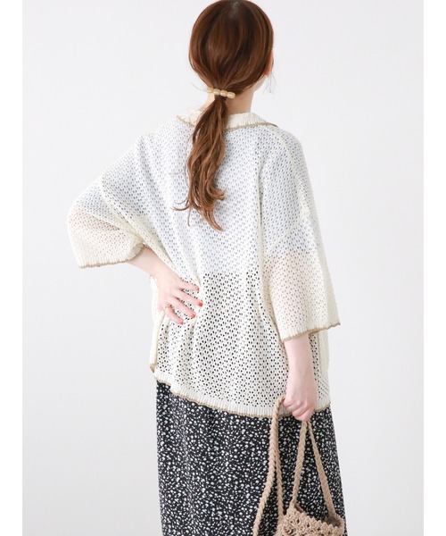 ehka sopo（エヘカソポ）の「襟付透かし編みカーディガン（カーディガン/ボレロ・レディース・ブラック/サックスブルー/オフホワイト/ベージュ・F）」の18枚目の写真