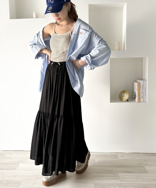 classicalelf（クラシカルエルフ）の「即、お洒落レディ。ドロストティアードスカート（スカート・レディース・ブラウン/ホワイト/ブラック・LARGE/X-LARGE/SMALL/MEDIUM）」の4枚目の写真