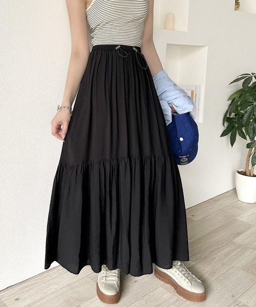 classicalelf（クラシカルエルフ）の「即、お洒落レディ。ドロストティアードスカート（スカート・レディース・ブラウン/ホワイト/ブラック・LARGE/X-LARGE/SMALL/MEDIUM）」の5枚目の写真