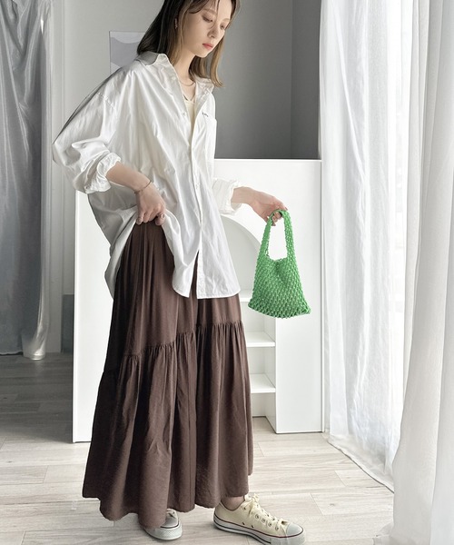 classicalelf（クラシカルエルフ）の「即、お洒落レディ。ドロストティアードスカート（スカート・レディース・ブラウン/ホワイト/ブラック・LARGE/X-LARGE/SMALL/MEDIUM）」の7枚目の写真