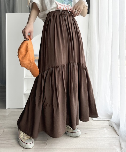 classicalelf（クラシカルエルフ）の「即、お洒落レディ。ドロストティアードスカート（スカート・レディース・ブラウン/ホワイト/ブラック・LARGE/X-LARGE/SMALL/MEDIUM）」の9枚目の写真