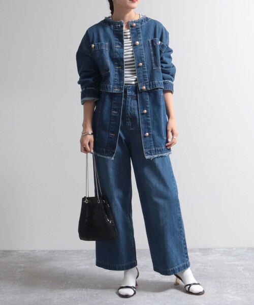 fredy emue(フレディエミュ)の「2WAYノーカラーデニムブルゾン(デニムジャケット・レディース・ネイビー/ブラック・38)」の8枚目の写真