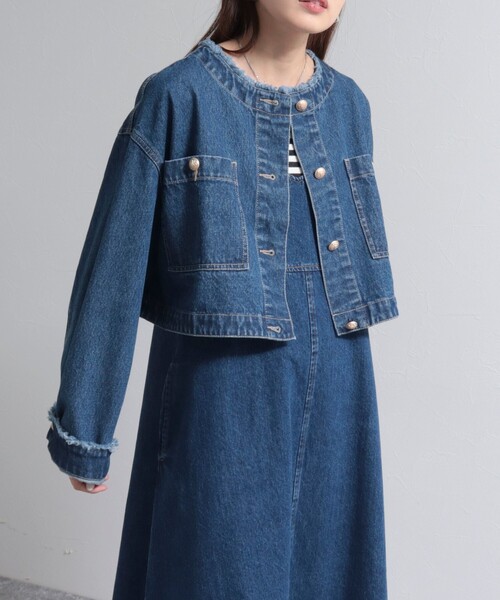 fredy emue(フレディエミュ)の「2WAYノーカラーデニムブルゾン(デニムジャケット・レディース・ネイビー/ブラック・38)」の19枚目の写真