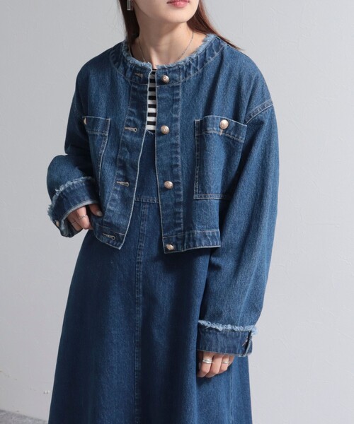 fredy emue(フレディエミュ)の「2WAYノーカラーデニムブルゾン(デニムジャケット・レディース・ネイビー/ブラック・38)」の20枚目の写真