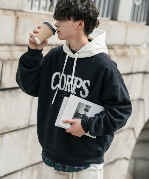 Rocky Monroe（ロッキーモンロー）の「オーバーサイズ 裏起毛クレリックプルオーバーパーカー（パーカー・メンズ・ネイビー/グリーン系その他/グレー系その他2/グリーン/ホワイト/ブラック/グレー系その他/ブラック系その他/グレー・M/L/XL）」の4枚目の写真