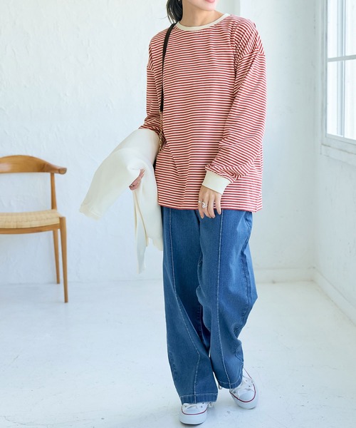 ROPE' PICNIC（ロペピクニック）の「BIGボーダーカットトップス/リンクコーデ（Tシャツ/カットソー・レディース・レッド系その他/ブラック系その他・38）」の16枚目の写真