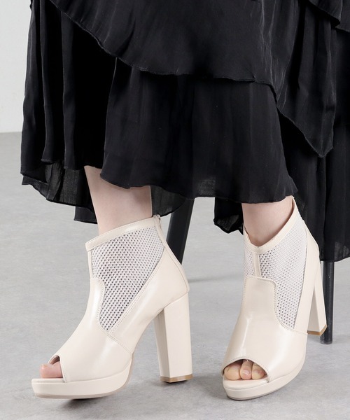 セール】10cmヒール メッシュショートブーツサンダル（サンダル