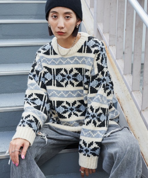 Auntie Rosa Holiday(アンティローザホリデー)の「ジャガードオーバーサイズニット(ニット/セーター・レディース・パープル/アイボリー・FREE)」の20枚目の写真
