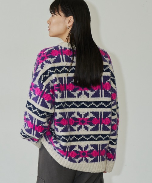 Auntie Rosa Holiday(アンティローザホリデー)の「ジャガードオーバーサイズニット(ニット/セーター・レディース・パープル/アイボリー・FREE)」の13枚目の写真