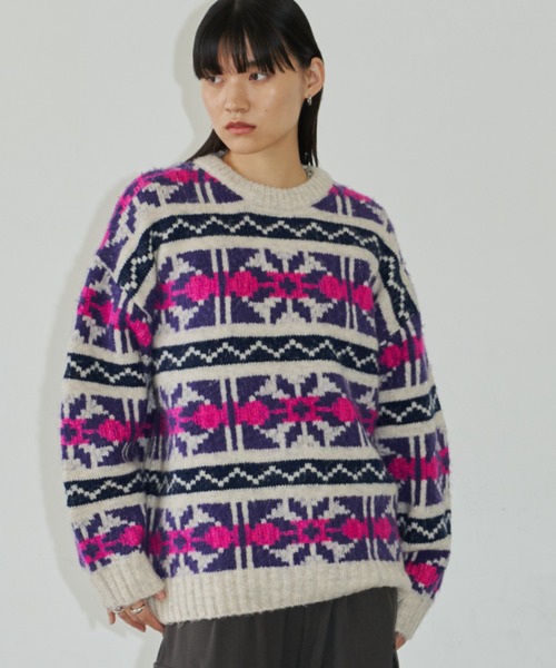 Auntie Rosa Holiday(アンティローザホリデー)の「ジャガードオーバーサイズニット(ニット/セーター・レディース・パープル/アイボリー・FREE)」の9枚目の写真