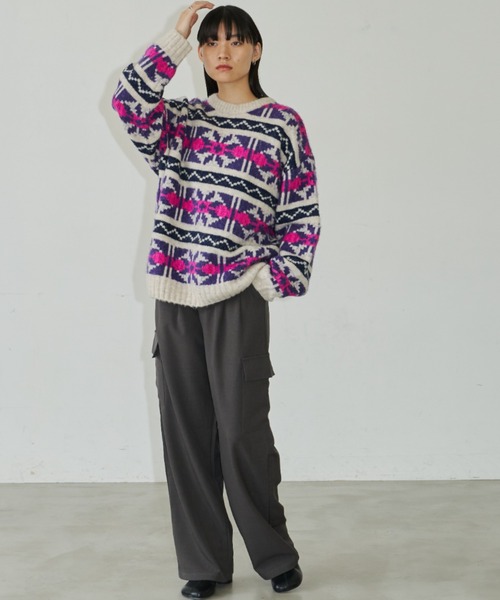 Auntie Rosa Holiday(アンティローザホリデー)の「ジャガードオーバーサイズニット(ニット/セーター・レディース・パープル/アイボリー・FREE)」の14枚目の写真