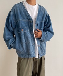 新品 完売品 choice_cnl チョイス ノーカラーデニムブルゾン CANAL JEAN（キャナルジーン）の「choice_cnl(チョイス) ノー