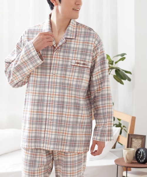 COMME CI COMME CA（コムシコムサ）の「COMME CI COMME CA/コムシコムサ　ルームウェア　長袖長パンツ　綿100%　ビエラ（ルームウェア/パジャマ・メンズ・グレー/ネイビー・MEDIUM/X-LARGE/LARGE）」の4枚目の写真