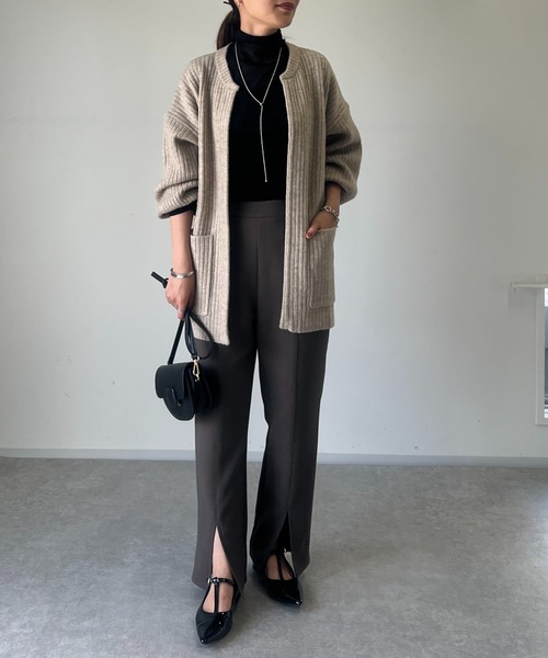 un dix cors（アンディコール）の「ドビー織裏毛スリットパンツ（スラックス・レディース・ブラック/ベージュ/モカ・FREE）」の5枚目の写真